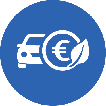 Icon mit Auto, Euromünze und Blatt.