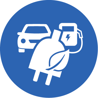 Icon mit Auto, Ladesäule und Stecker mit Blatt, steht für reinen Ladestrom.