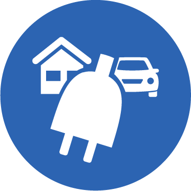 Icon mit Haus, Auto und Stecker mit Blatt, steht für die Kombi aus Haushalts- und Ladestrom.