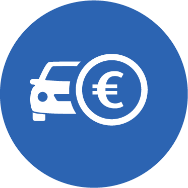 Icon mit Auto, Euromünze und Blatt.